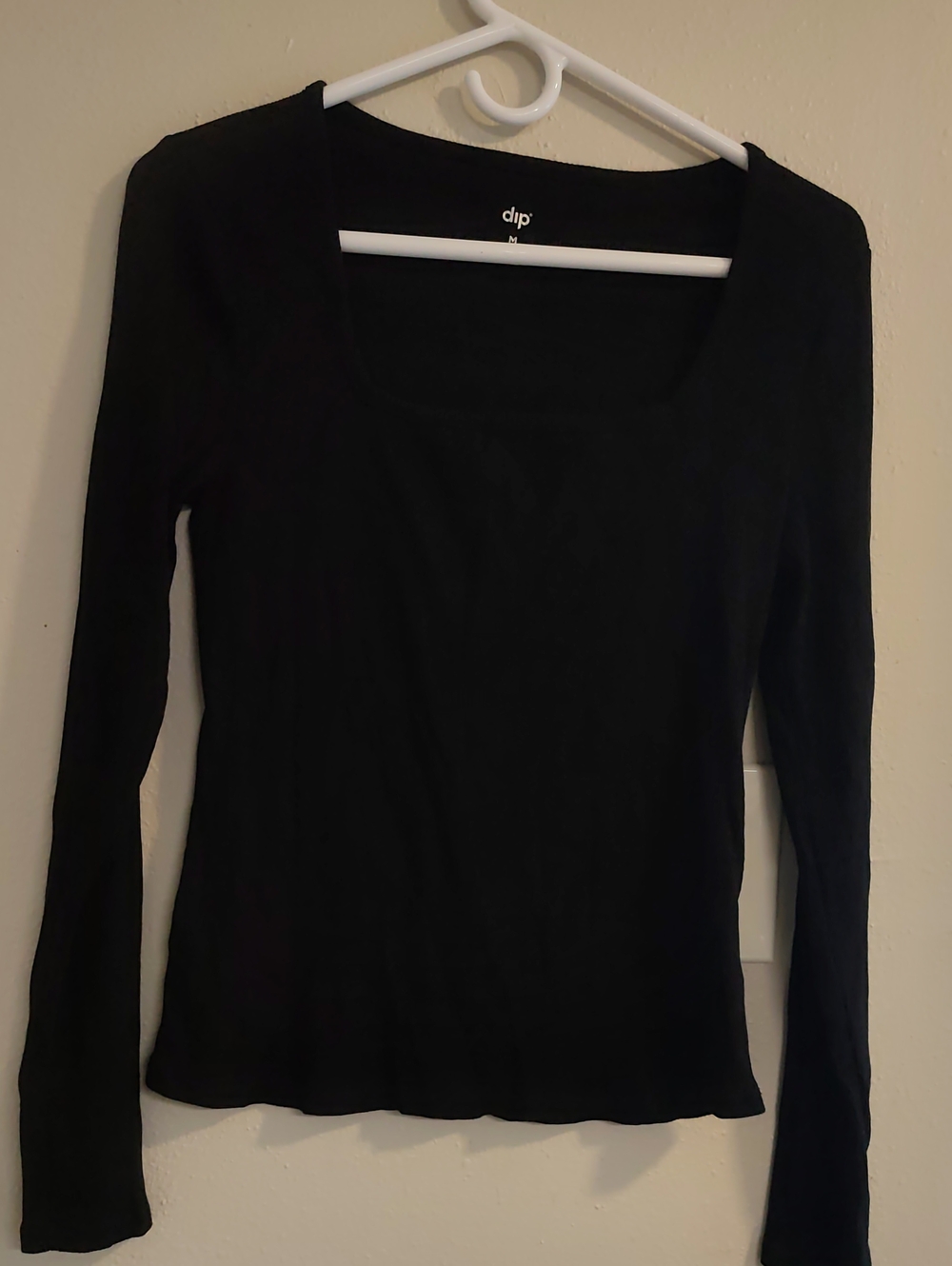 Dip Black Square-Neck Long Sleeve Top